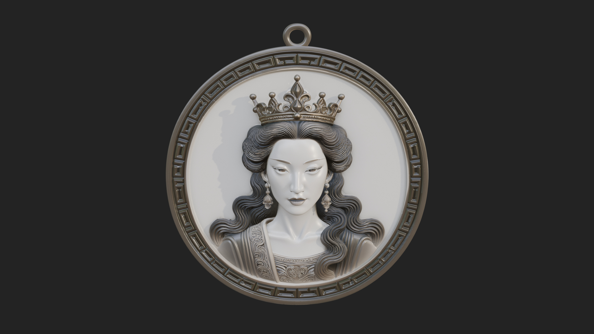Crowned Woman Oval Relief Plaque Design 3 3D Print Model 3D Model