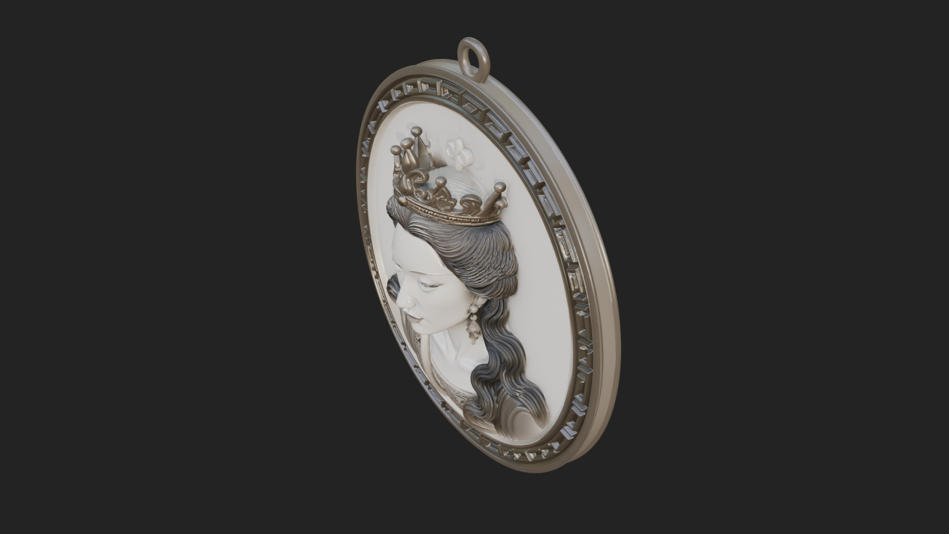 Crowned Woman Oval Relief Plaque Design 3 3D Print Model 3D Model