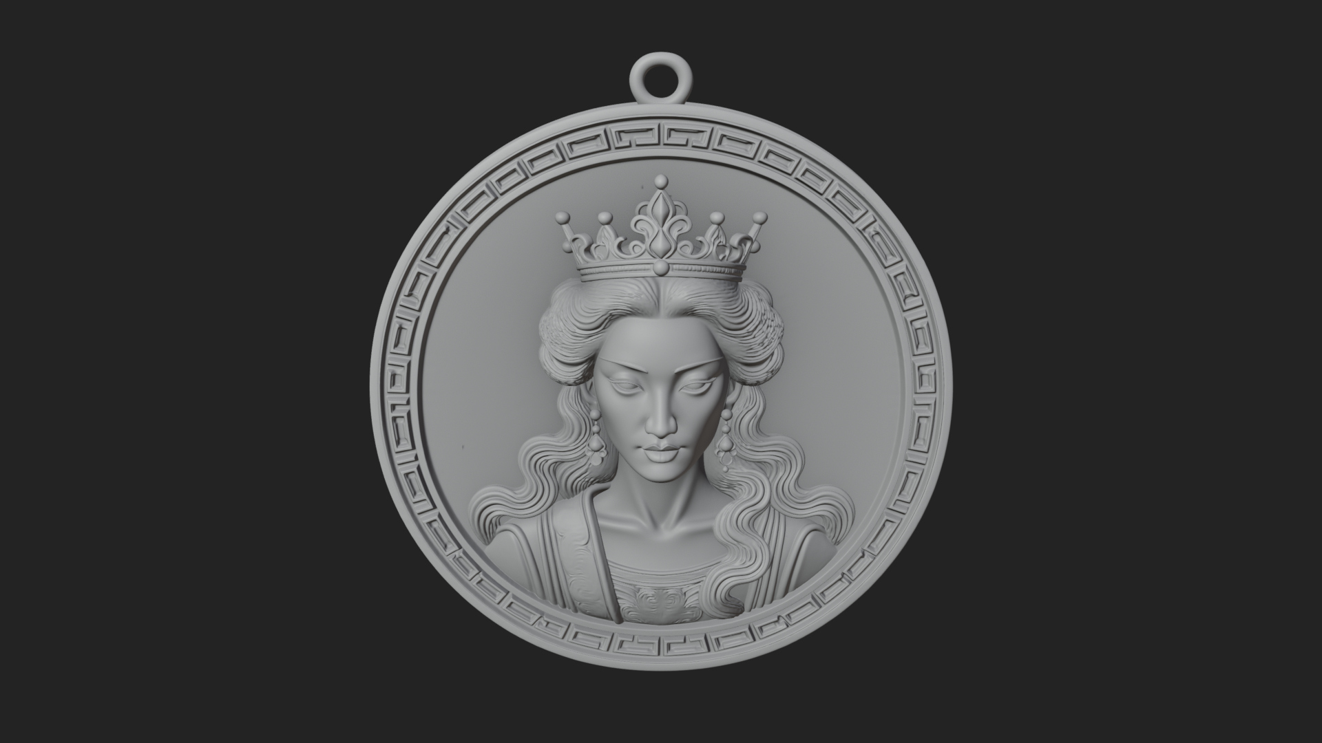Crowned Woman Oval Relief Plaque Design 3 3D Print Model 3D Model