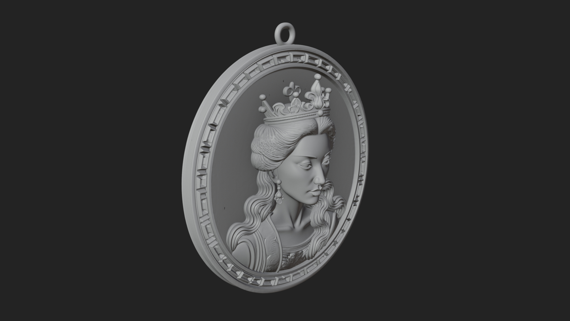 Crowned Woman Oval Relief Plaque Design 3 3D Print Model 3D Model