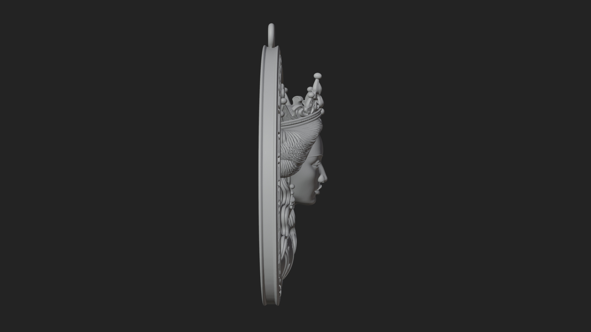 Crowned Woman Oval Relief Plaque Design 3 3D Print Model 3D Model