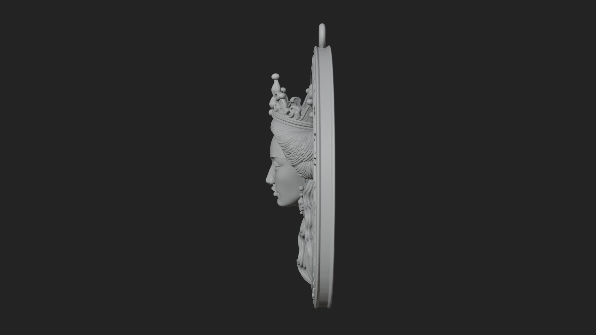 Crowned Woman Oval Relief Plaque Design 3 3D Print Model 3D Model