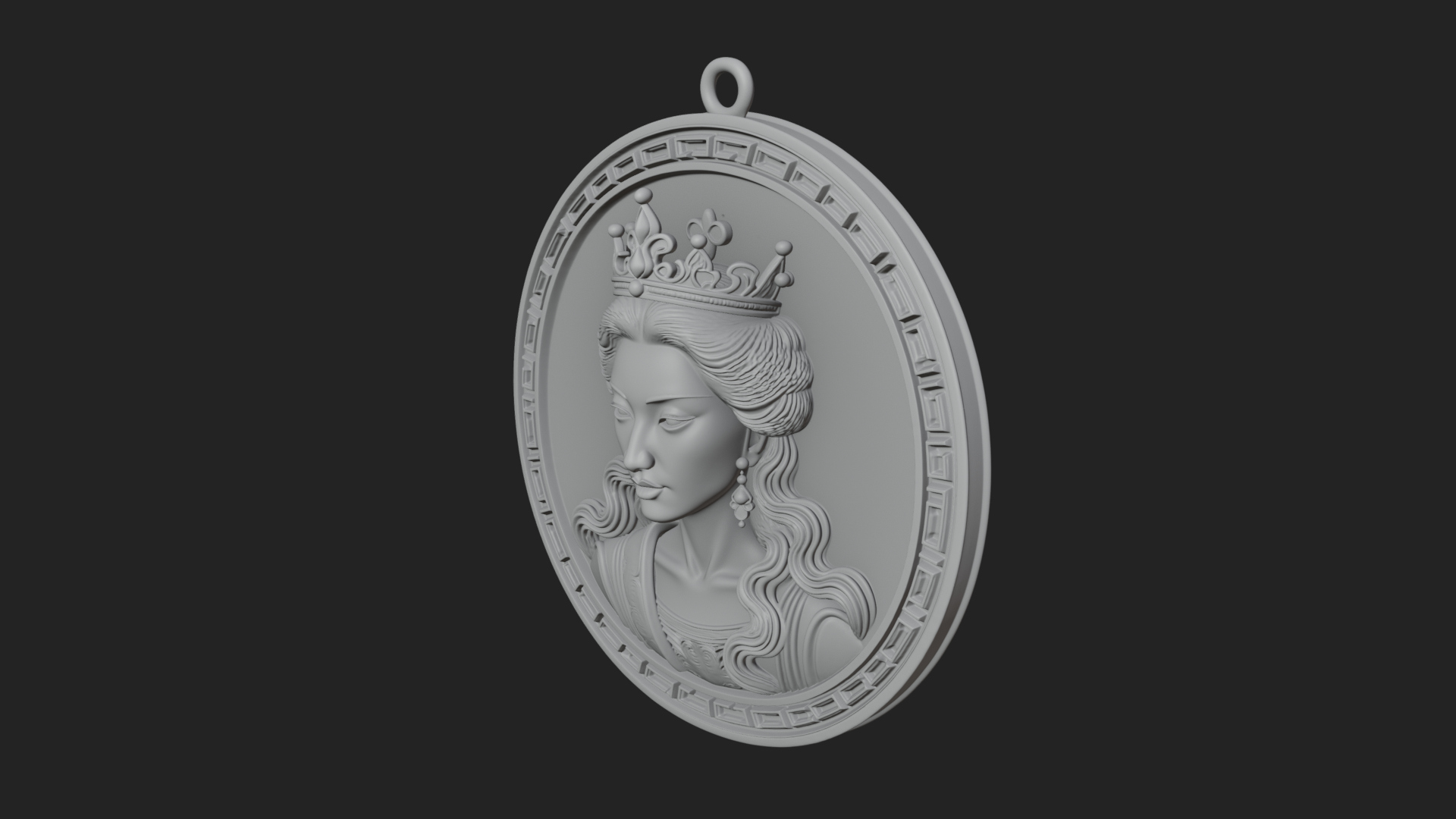 Crowned Woman Oval Relief Plaque Design 3 3D Print Model 3D Model