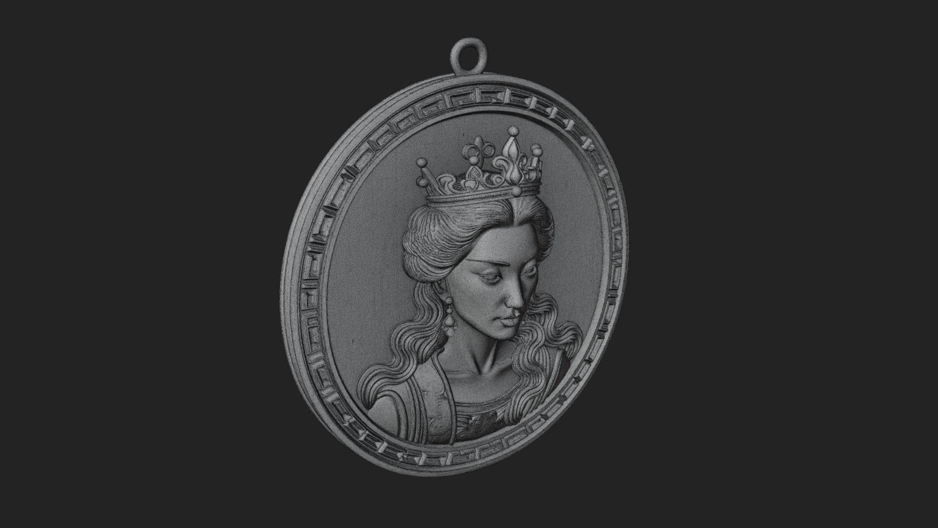 Crowned Woman Oval Relief Plaque Design 3 3D Print Model 3D Model