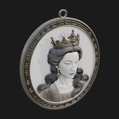 Crowned Woman Oval Relief Plaque Design 3 3D Print Model