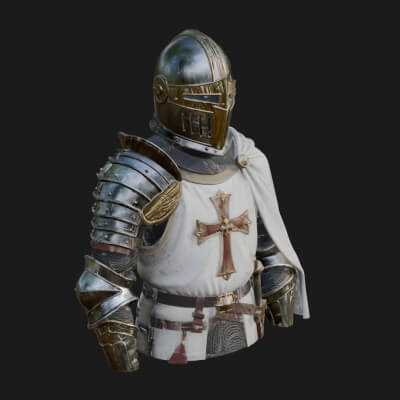Crusader Knight Bust Statue Design 3 3D Print Model