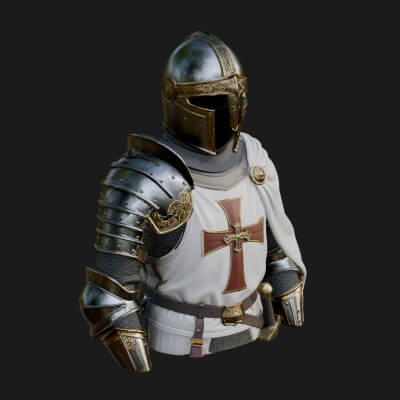 Crusader Knight Bust Statue Design 4 3D Print Model