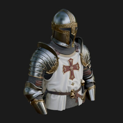 Crusader Knight Bust Statue Design 5 3D Print Model