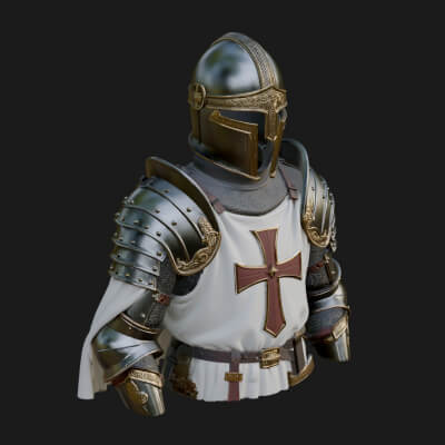 Crusader Knight Bust Statue Design 6 3D Print Model