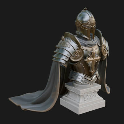Crusader Knight Bust Statue Design 8 3D Print Model