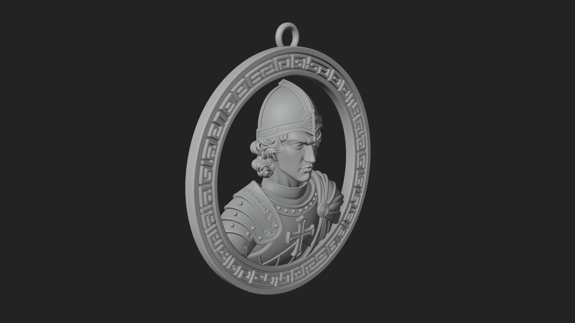 Crusader Knight Oval Plaque Design 1 3D Print Model 3D Model