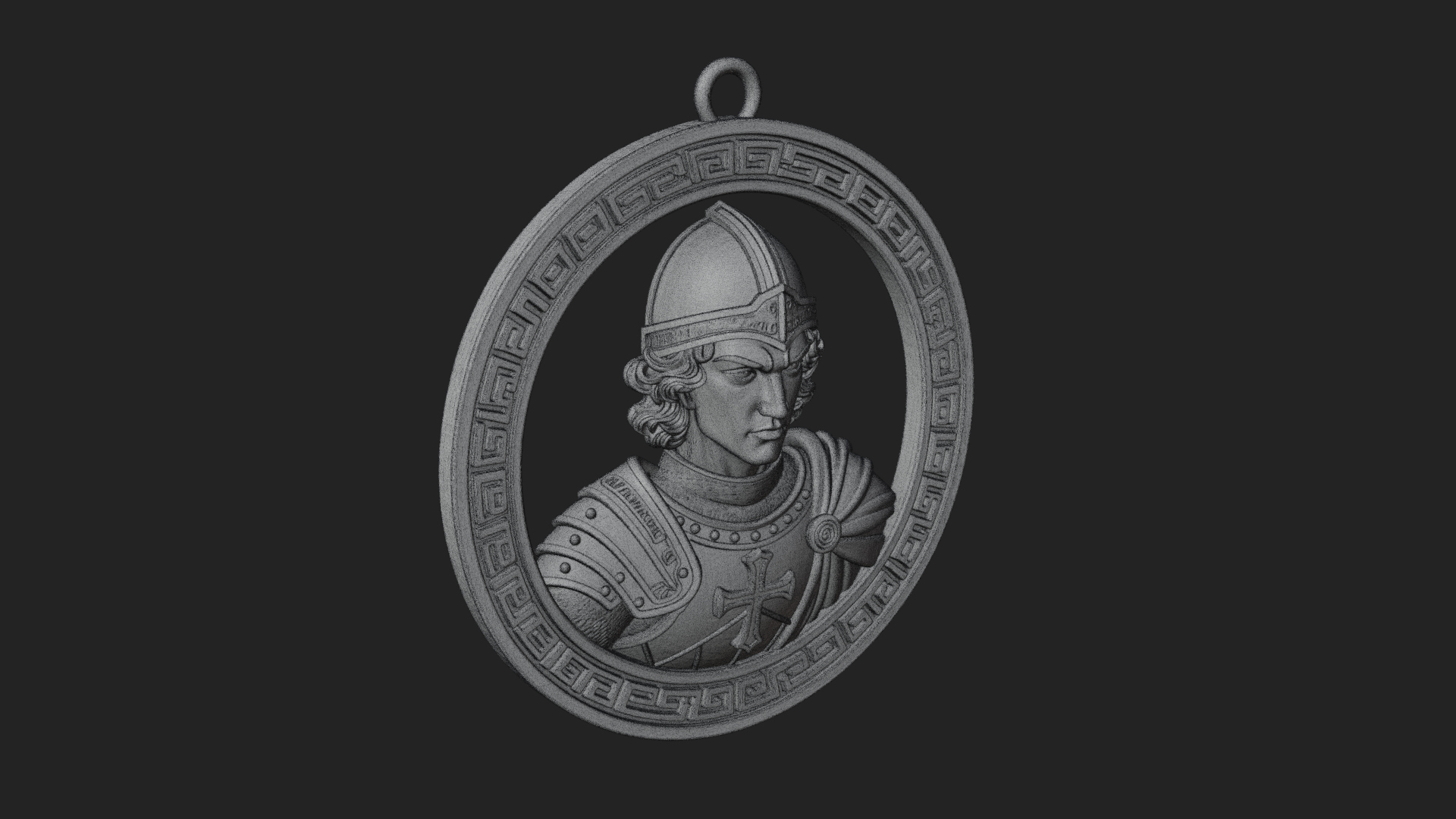Crusader Knight Oval Plaque Design 1 3D Print Model 3D Model