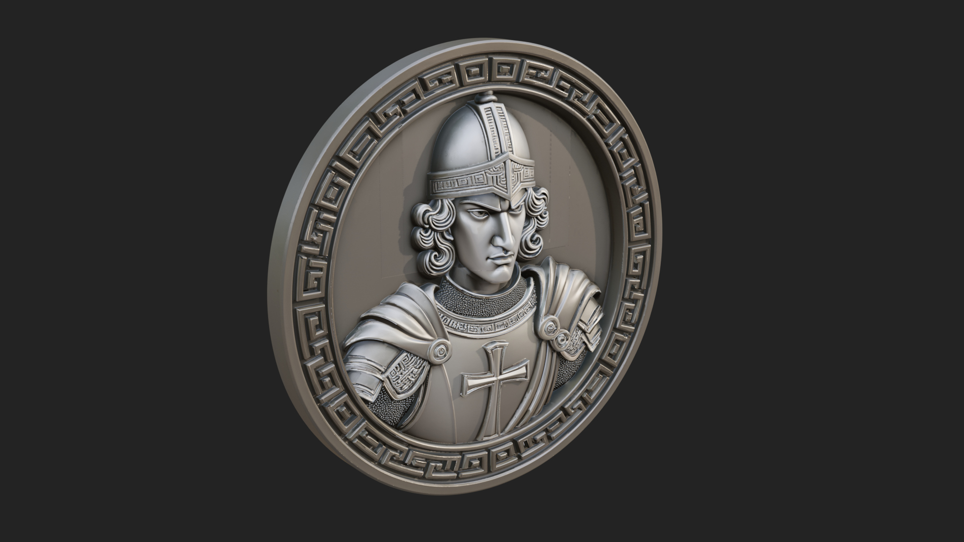 Crusader Knight Oval Plaque Design 4 3D Print Model 3D Model