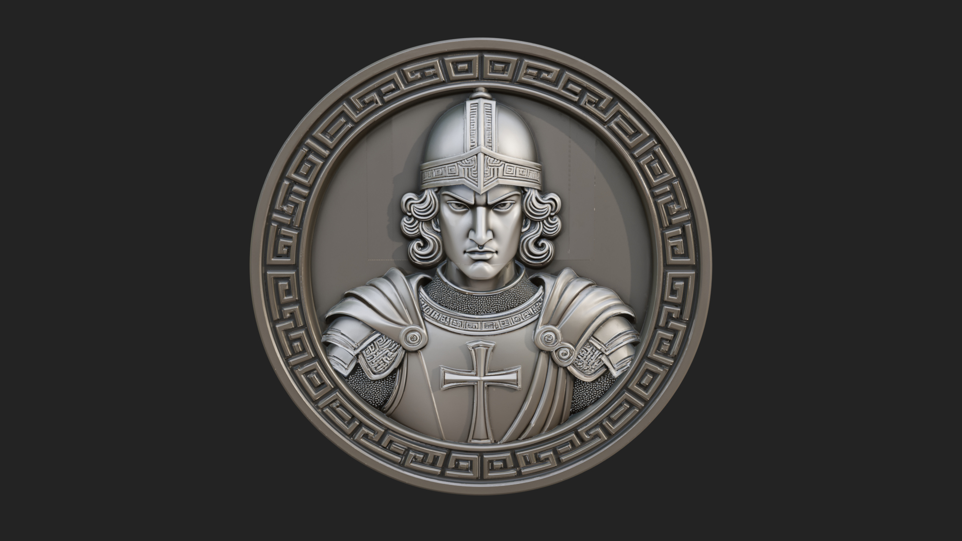 Crusader Knight Oval Plaque Design 4 3D Print Model 3D Model