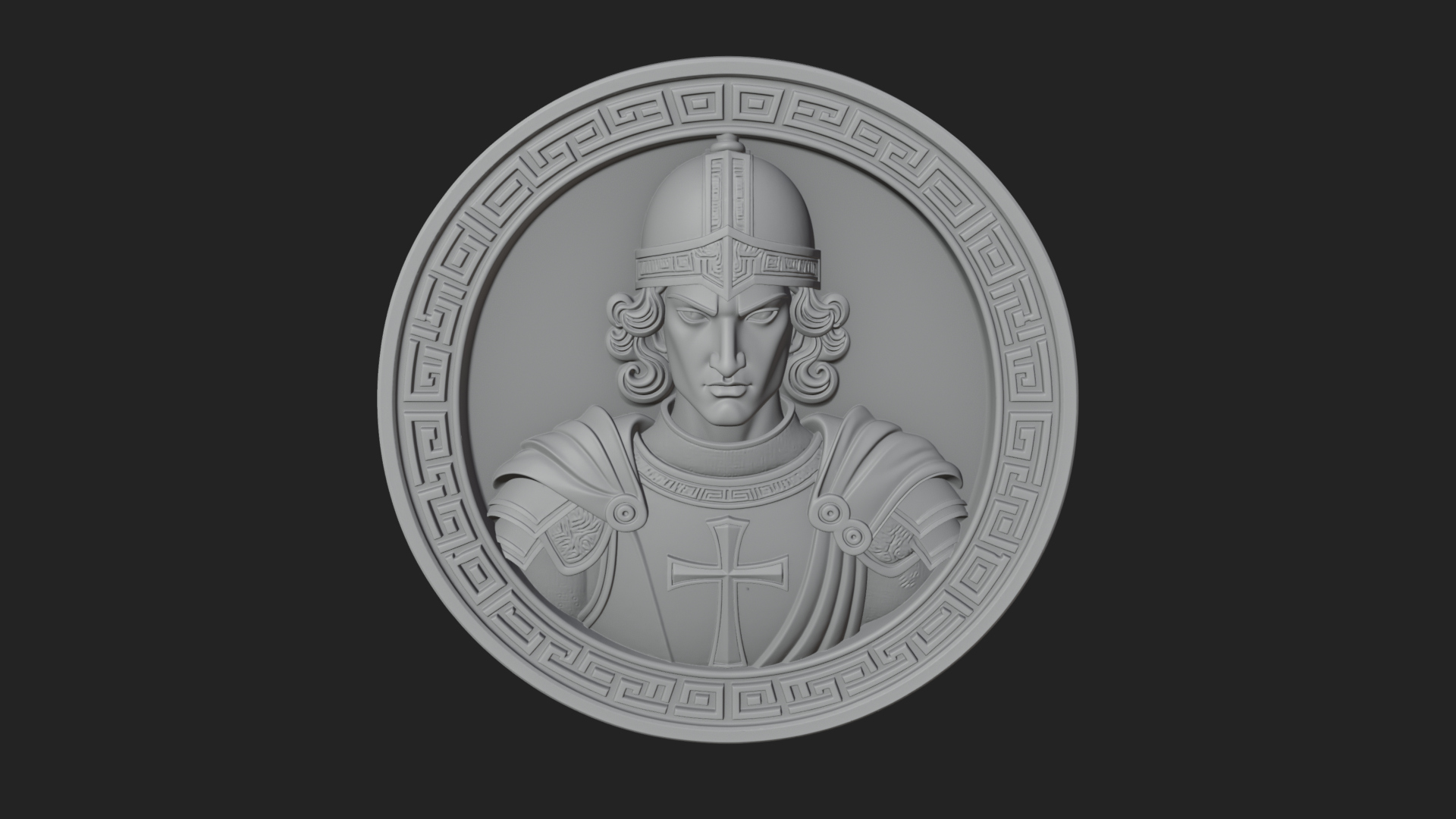Crusader Knight Oval Plaque Design 4 3D Print Model 3D Model