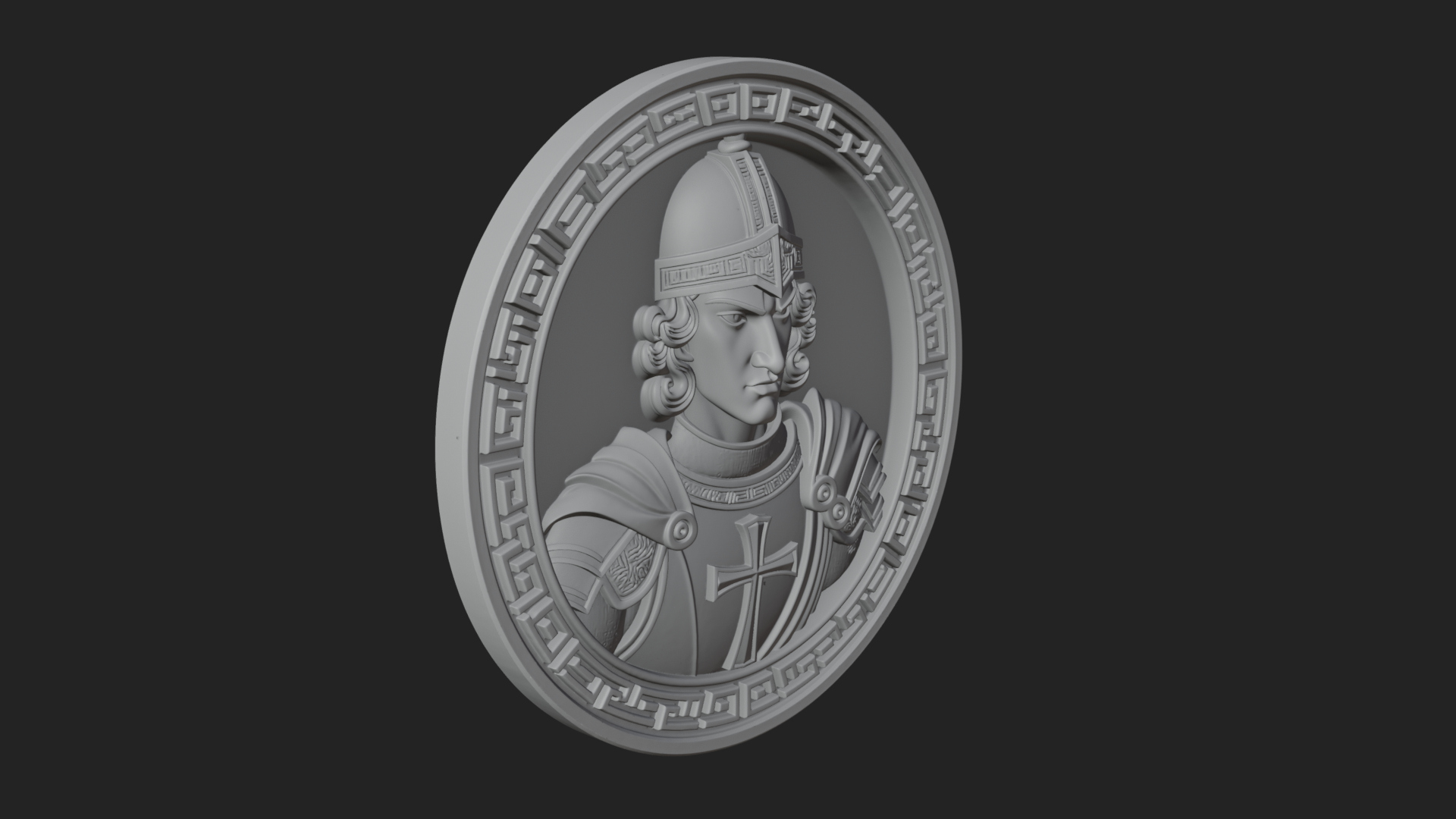 Crusader Knight Oval Plaque Design 4 3D Print Model 3D Model