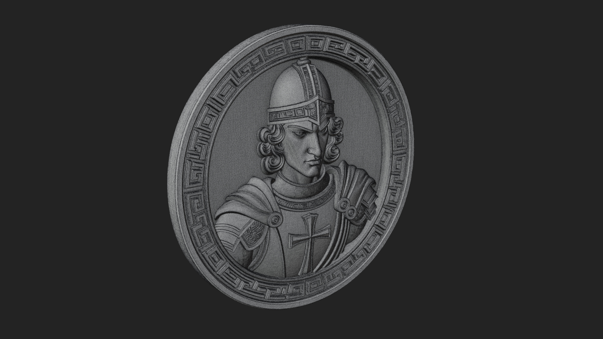 Crusader Knight Oval Plaque Design 4 3D Print Model 3D Model