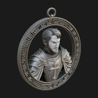 Crusader Knight Oval Plaque Design 5 3D Print Model