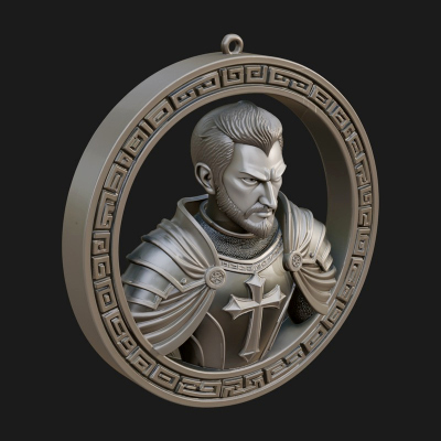 Crusader Knight Oval Plaque Design 6 3D Print Model