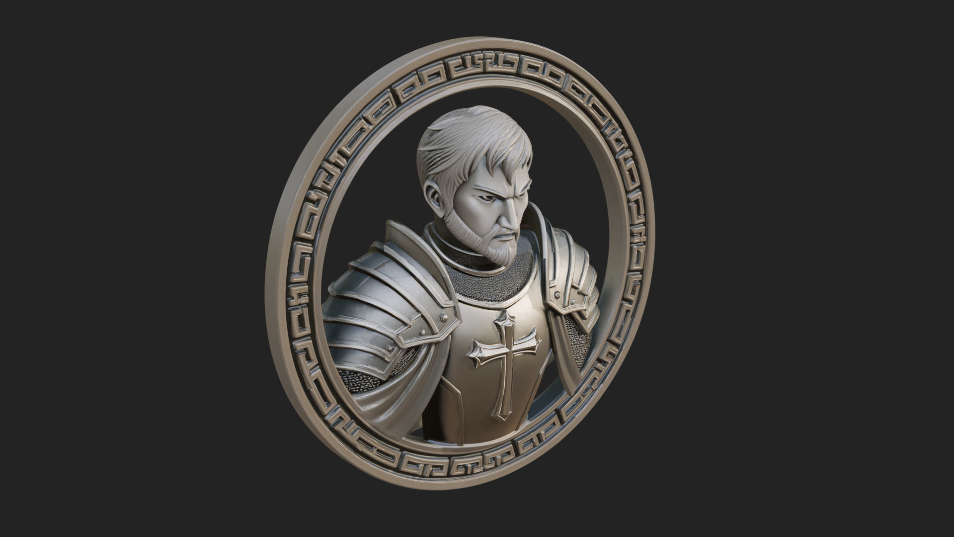 Crusader Knight Oval Plaque Design 7 3D Print Model 3D Model