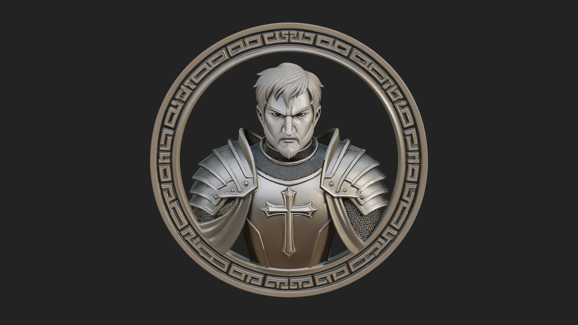 Crusader Knight Oval Plaque Design 7 3D Print Model 3D Model