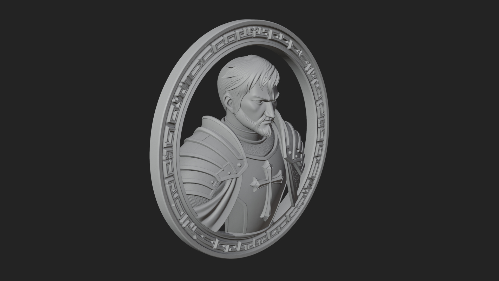 Crusader Knight Oval Plaque Design 7 3D Print Model 3D Model