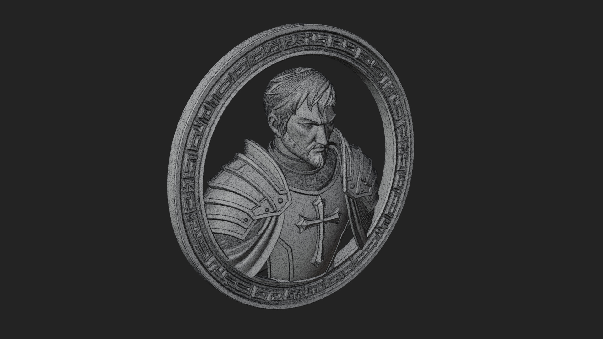 Crusader Knight Oval Plaque Design 7 3D Print Model 3D Model