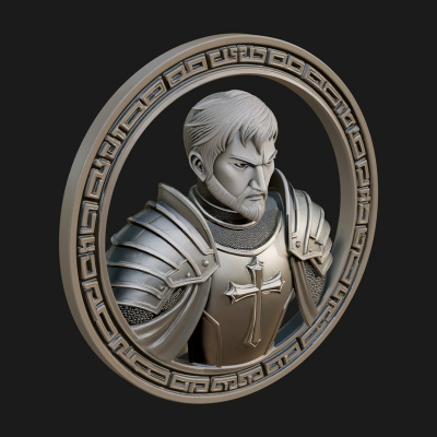 Crusader Knight Oval Plaque Design 7 3D Print Model