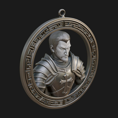 Crusader Knight Oval Plaque Design 8 3D Print Model