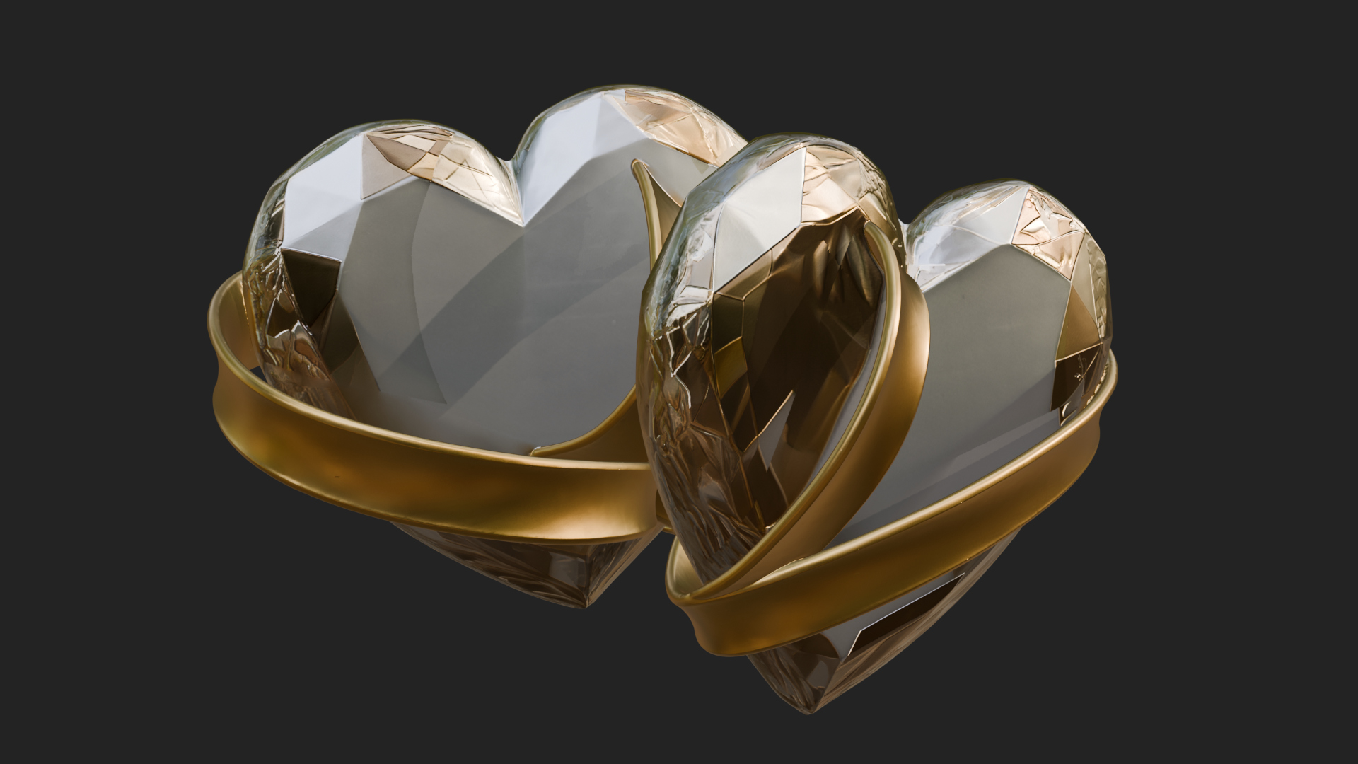 Crystal Heart Gold Band Ornament Design 1 3D Print Model 3D Model