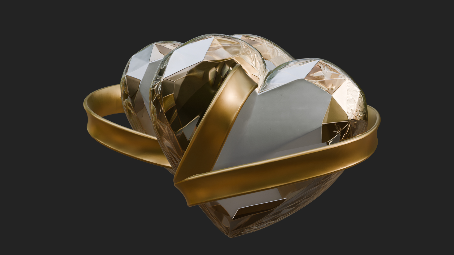 Crystal Heart Gold Band Ornament Design 1 3D Print Model 3D Model