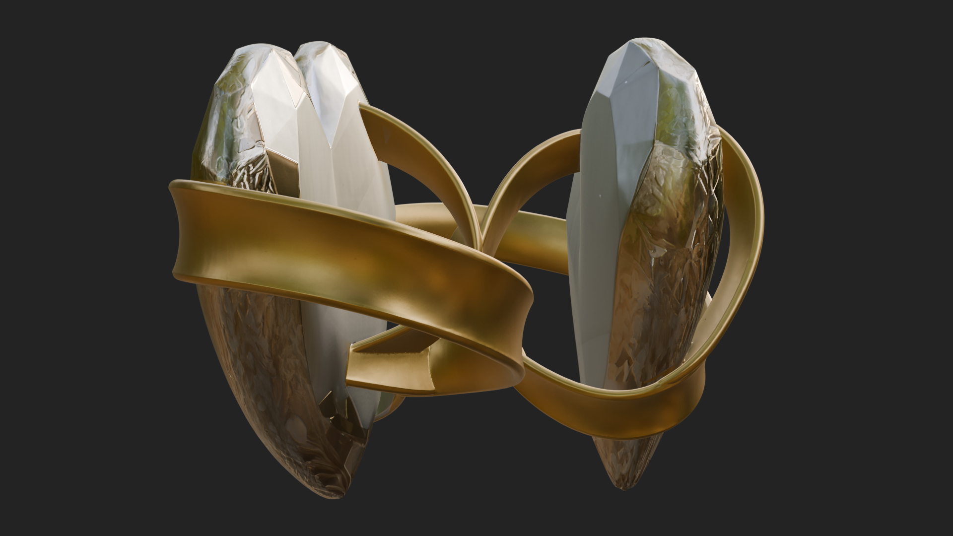 Crystal Heart Gold Band Ornament Design 1 3D Print Model 3D Model