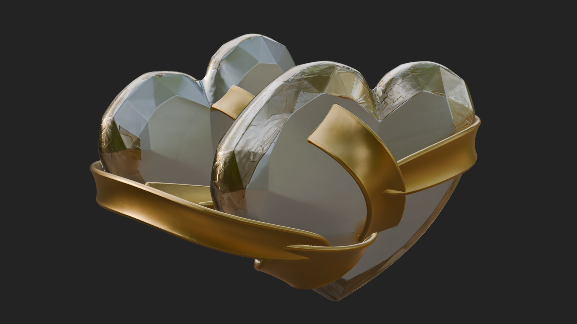 Crystal Heart Gold Band Ornament Design 1 3D Print Model 3D Model