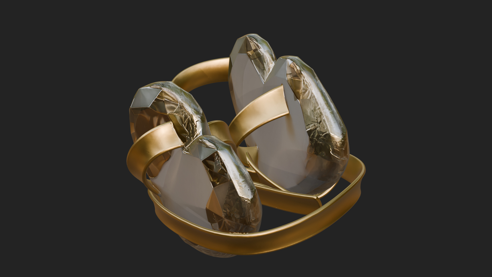 Crystal Heart Gold Band Ornament Design 1 3D Print Model 3D Model