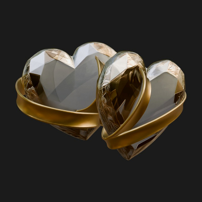 Crystal Heart Gold Band Ornament Design 1 3D Print Model