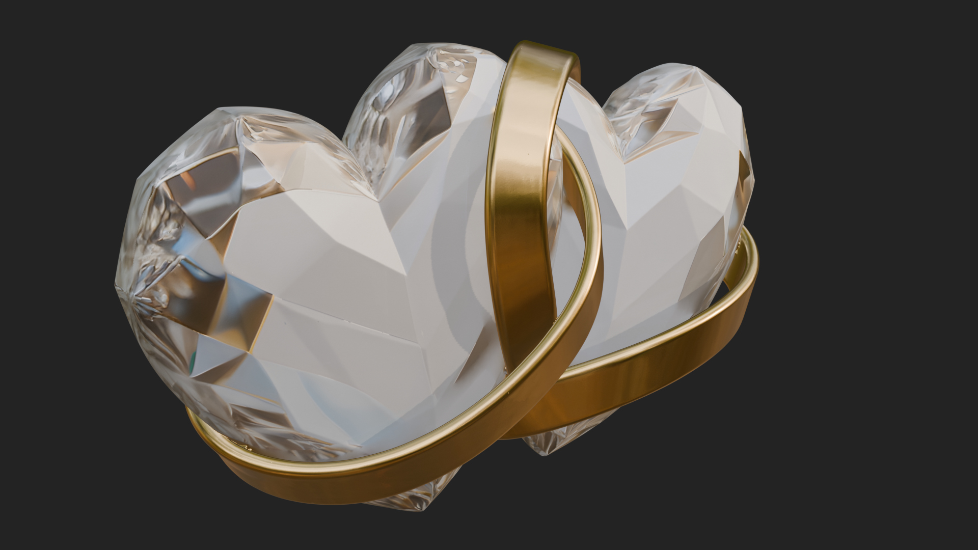 Crystal Heart Gold Band Ornament Design 3 3D Print Model 3D Model