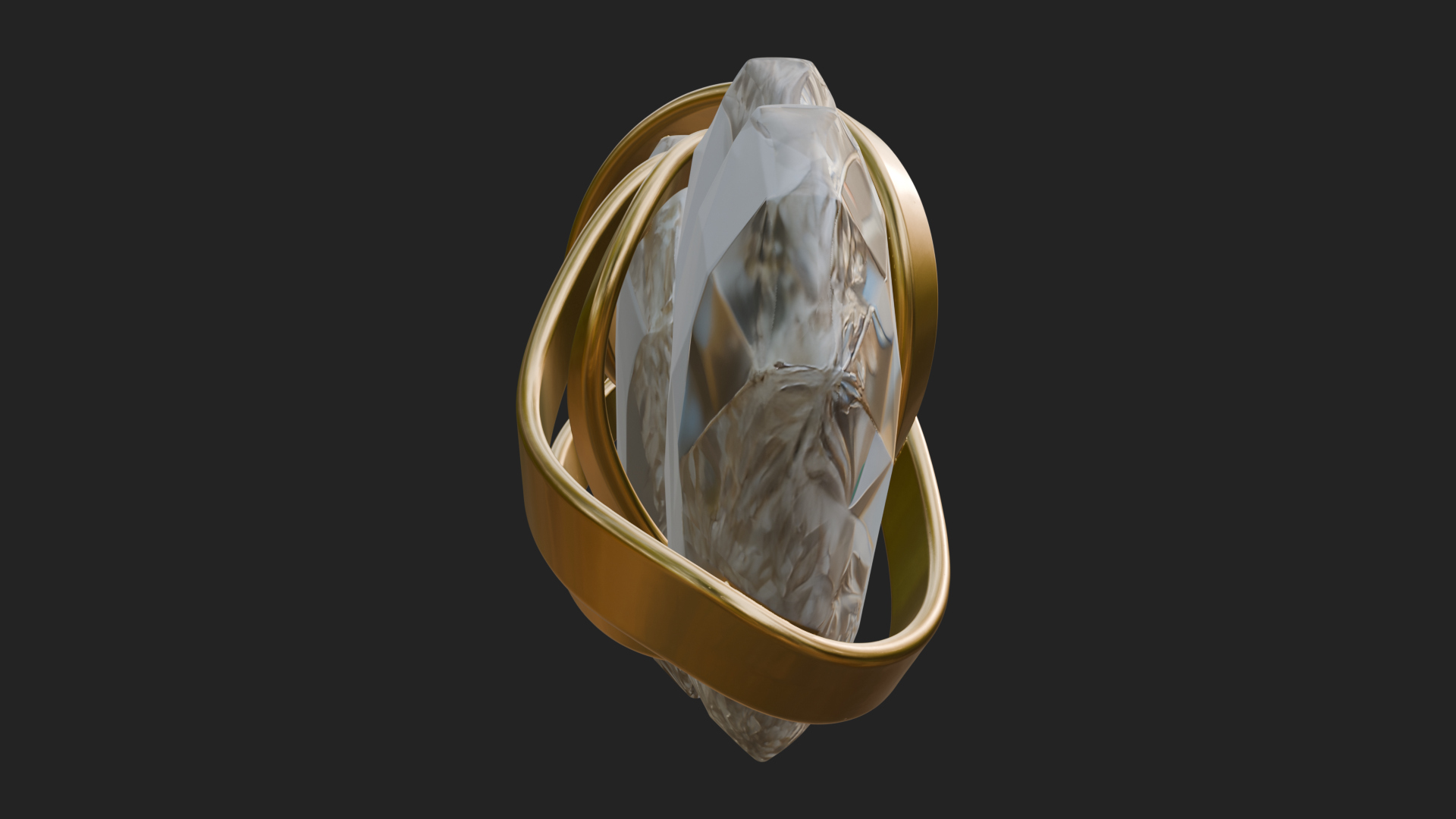 Crystal Heart Gold Band Ornament Design 3 3D Print Model 3D Model