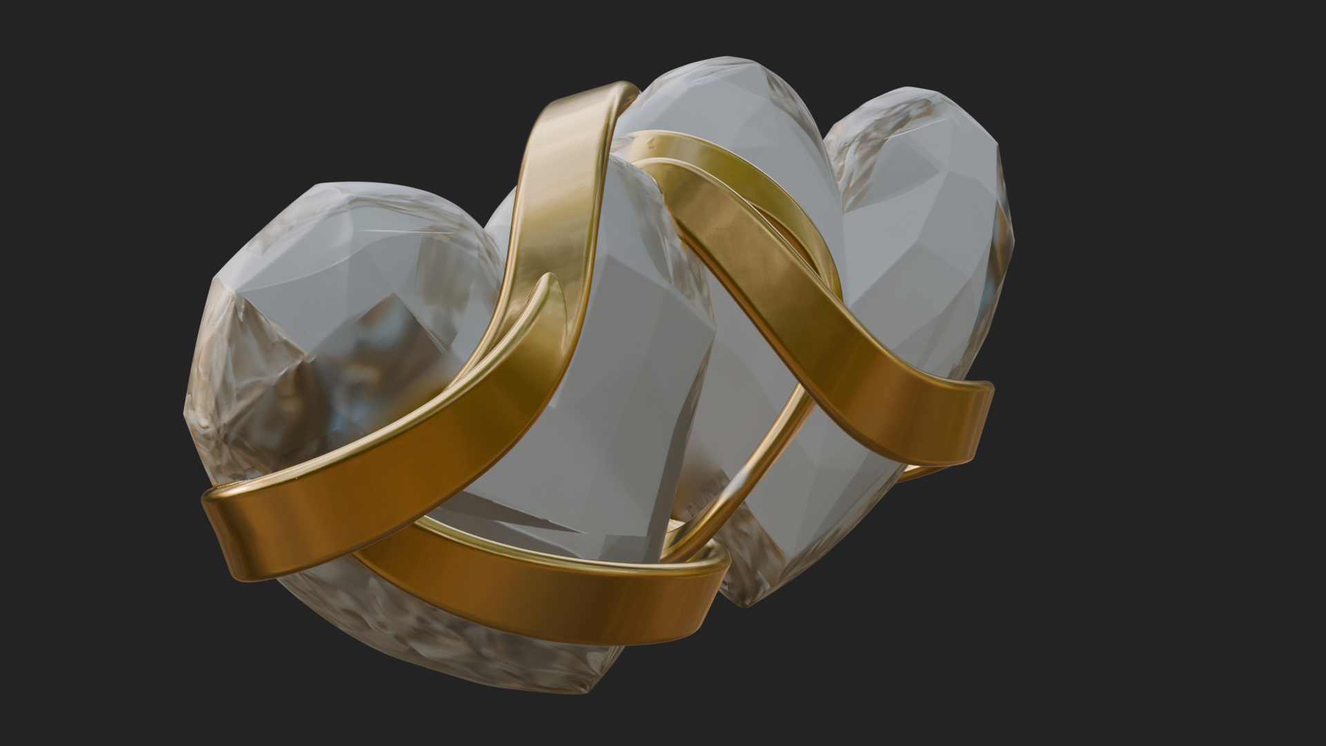 Crystal Heart Gold Band Ornament Design 3 3D Print Model 3D Model