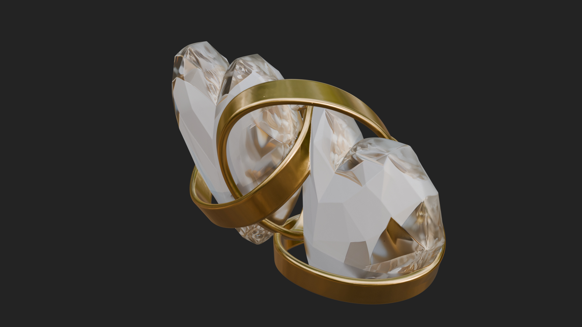 Crystal Heart Gold Band Ornament Design 3 3D Print Model 3D Model