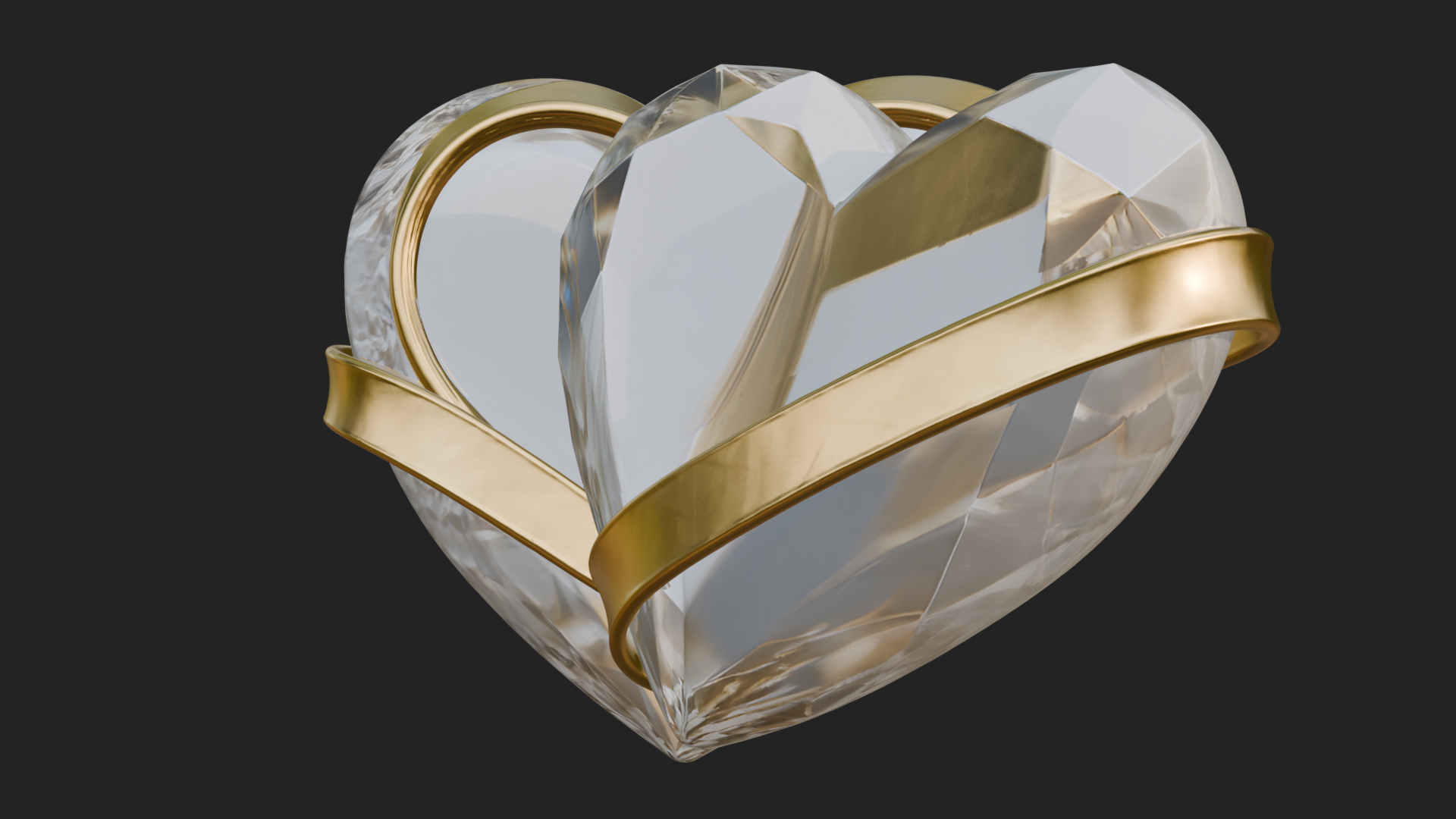 Crystal Heart Gold Band Ornament Design 4 3D Print Model 3D Model