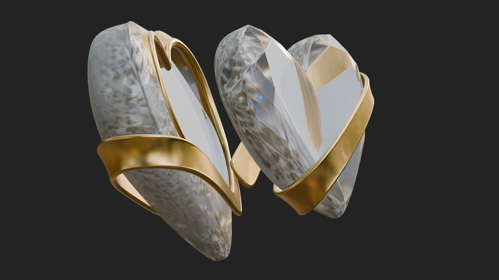 Crystal Heart Gold Band Ornament Design 4 3D Print Model 3D Model