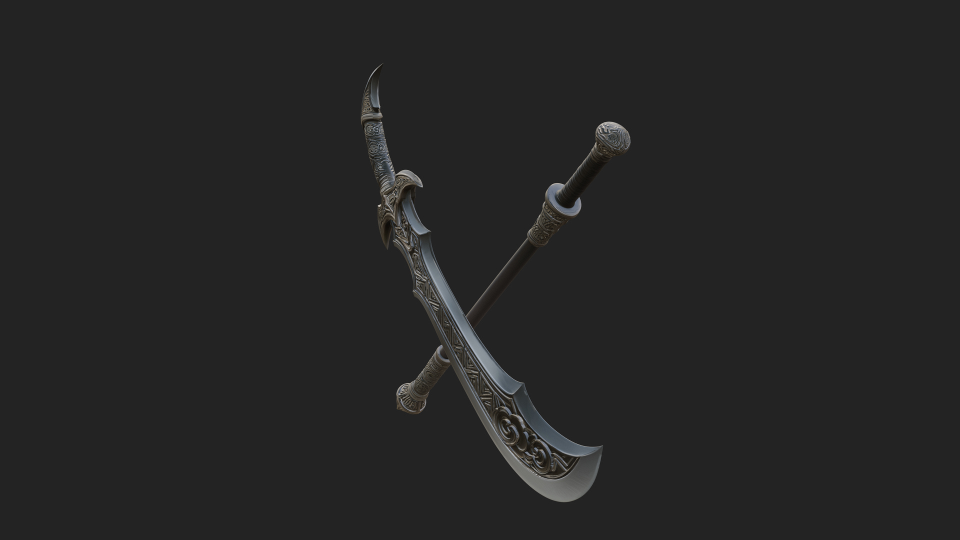 Curved Blade Polearm Model Design 1 3D Print Model 3D Model