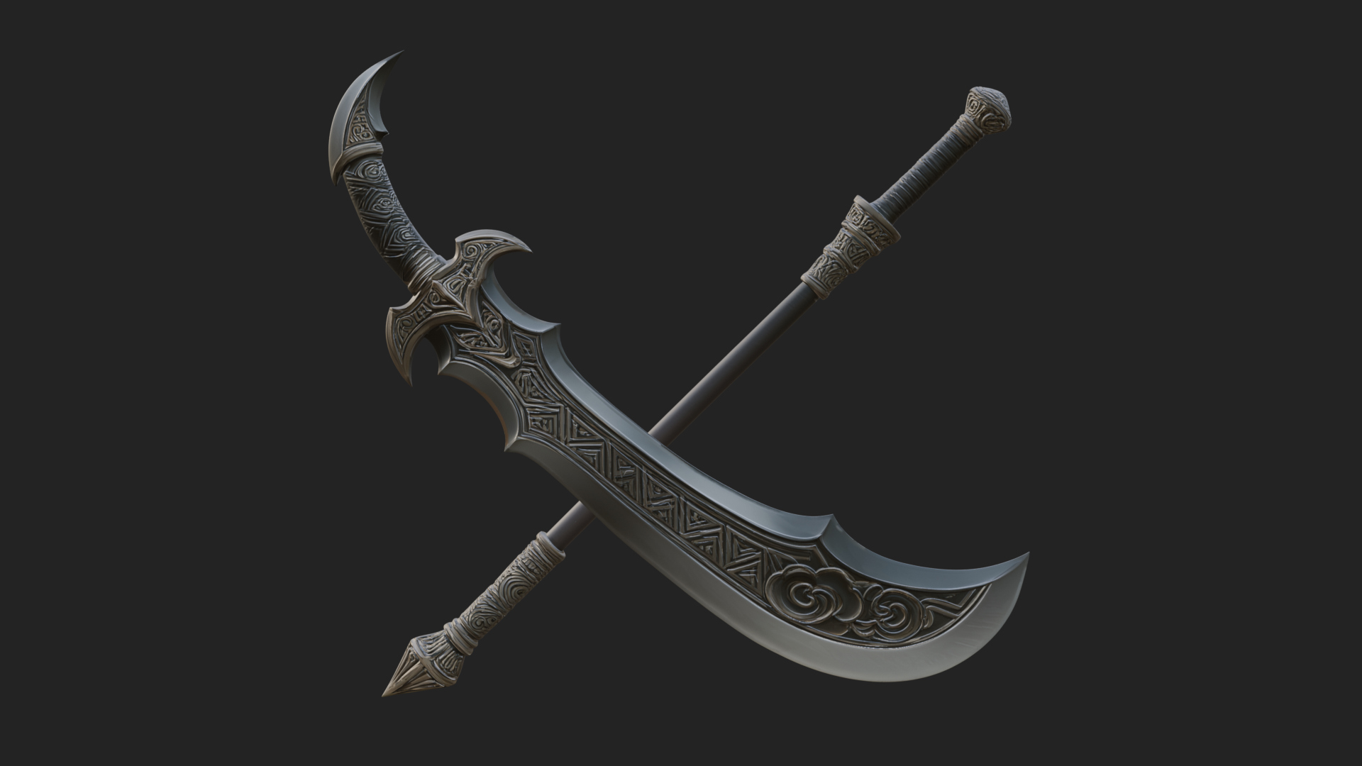 Curved Blade Polearm Model Design 1 3D Print Model 3D Model