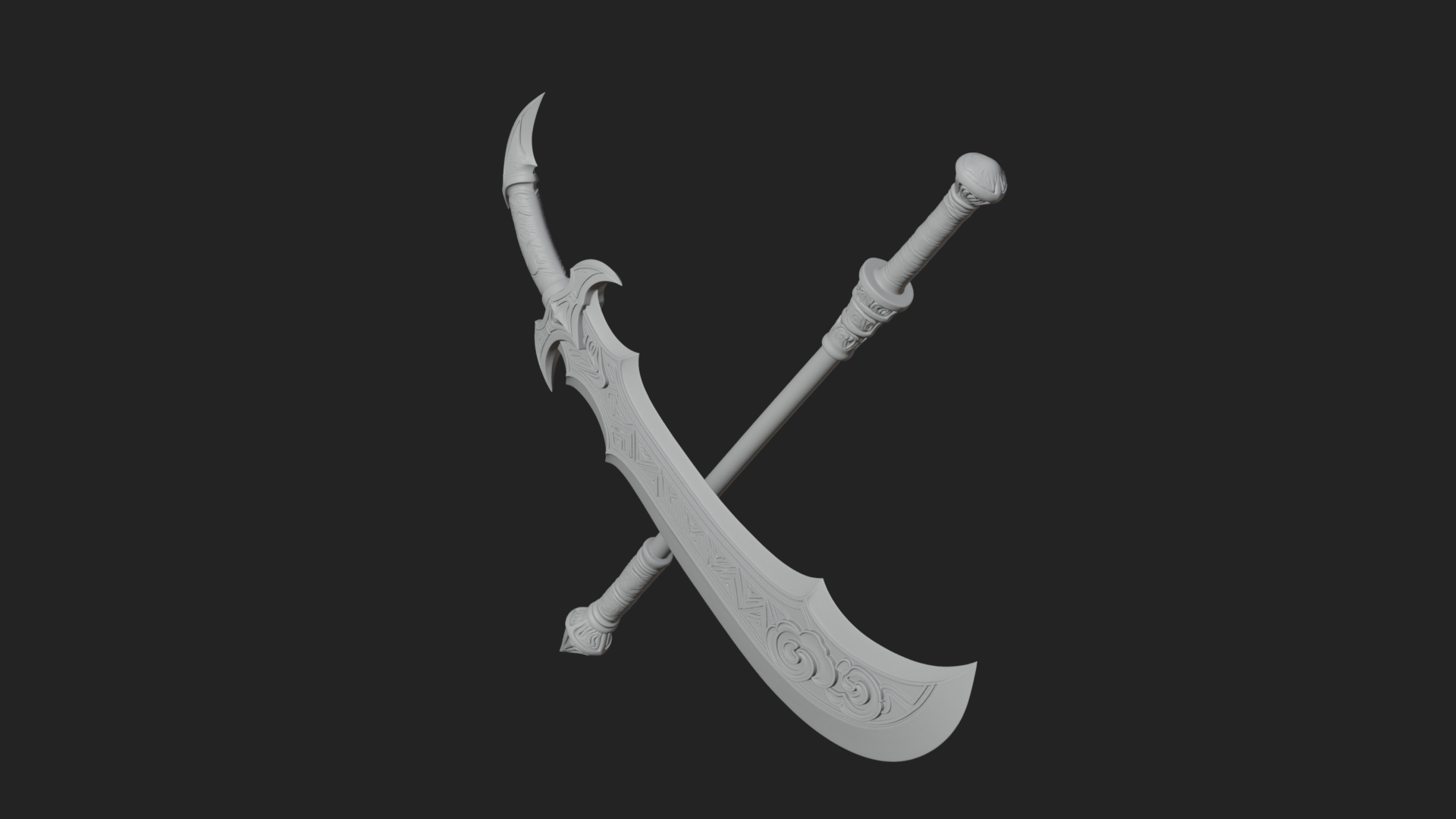 Curved Blade Polearm Model Design 1 3D Print Model 3D Model
