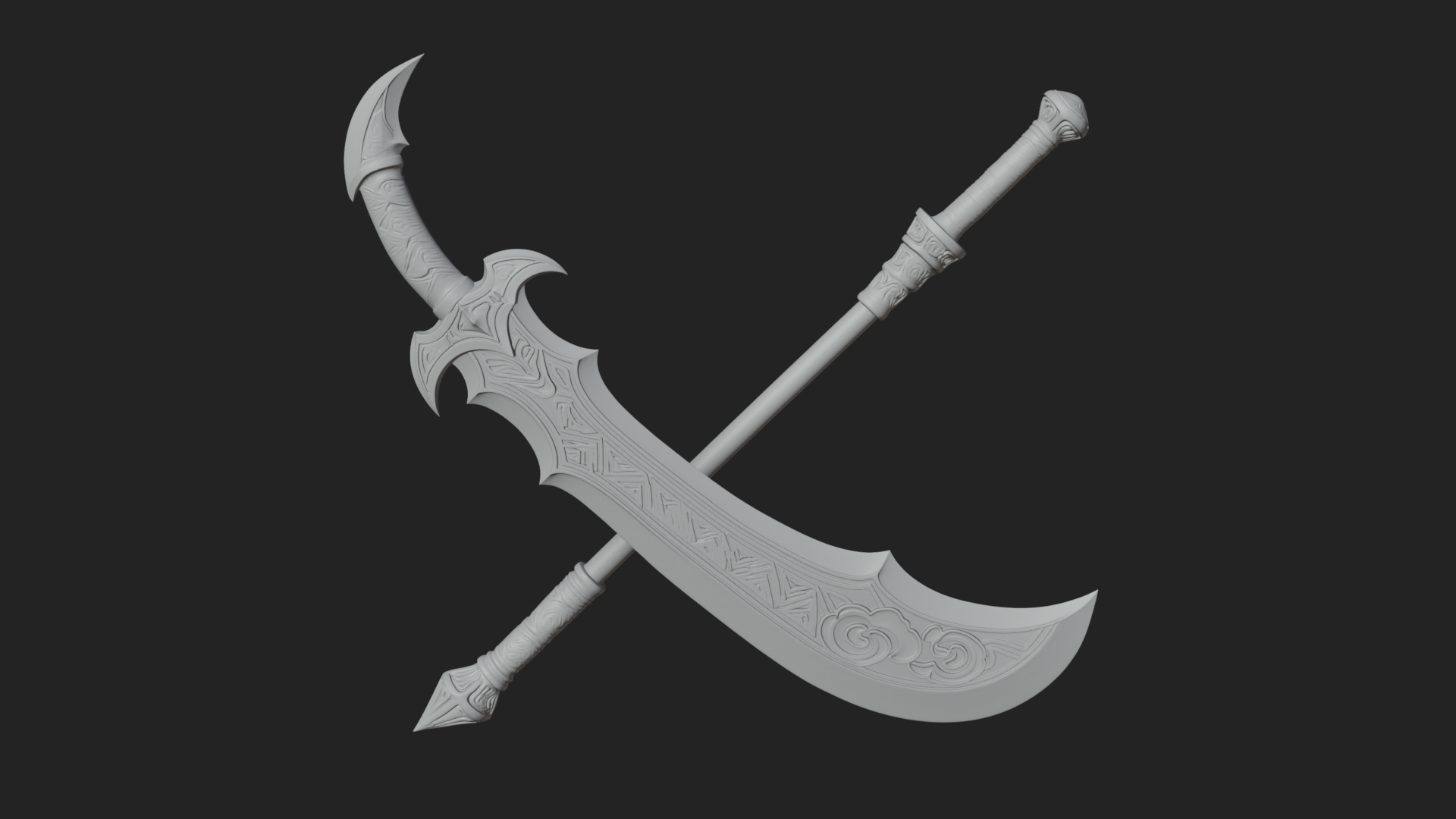 Curved Blade Polearm Model Design 1 3D Print Model 3D Model