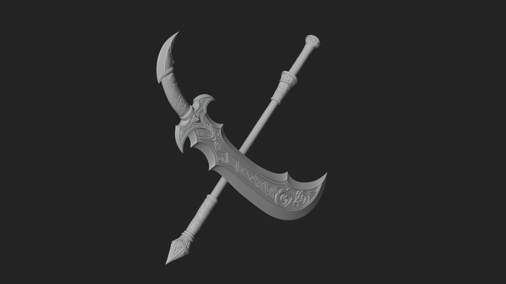 Curved Blade Polearm Model Design 1 3D Print Model 3D Model