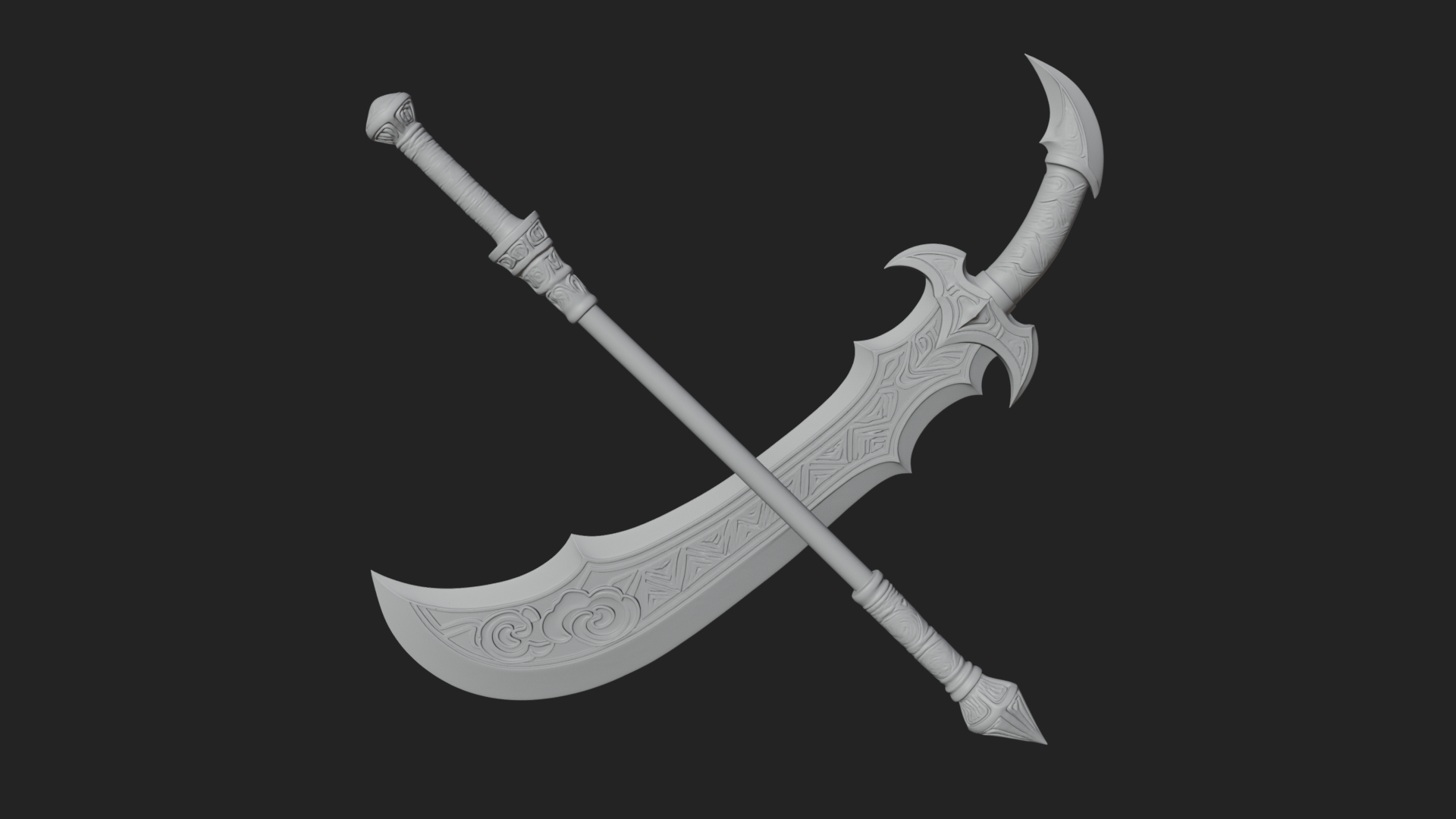 Curved Blade Polearm Model Design 1 3D Print Model 3D Model