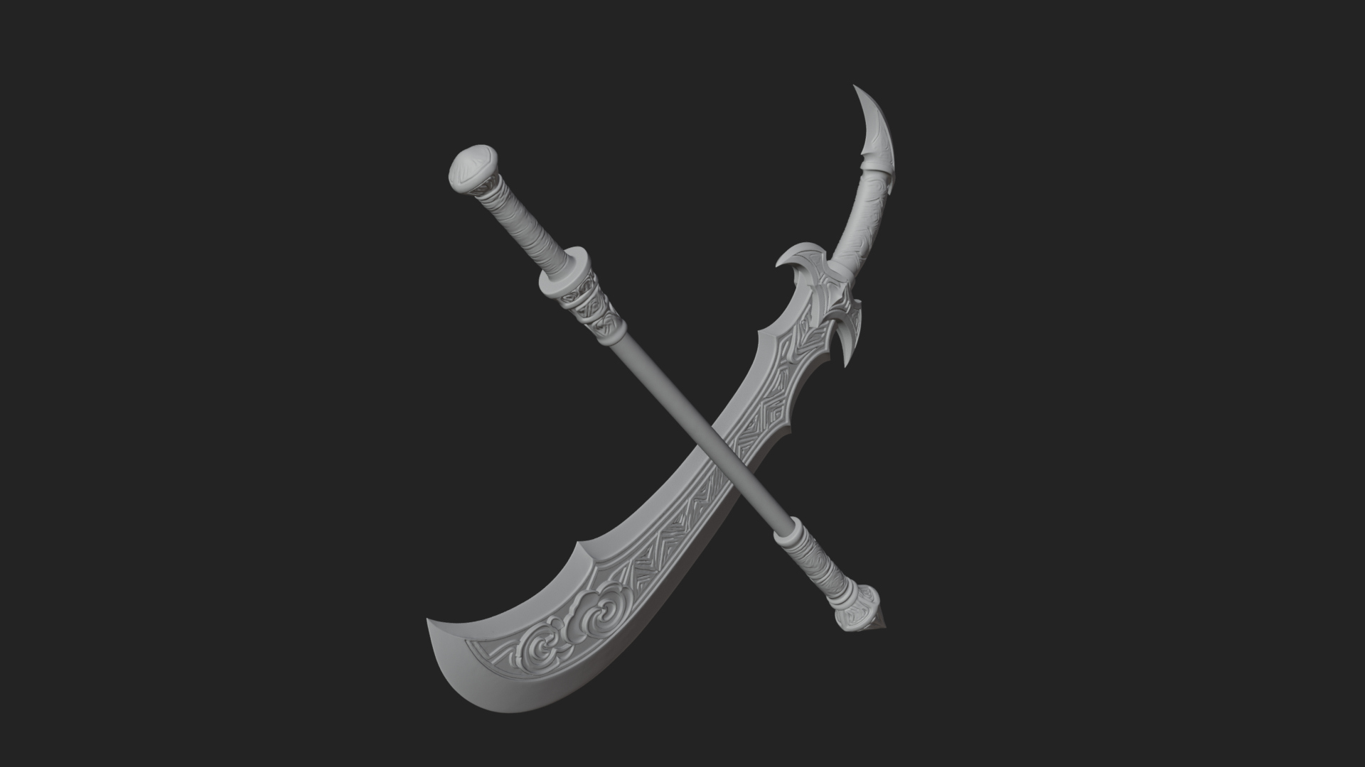 Curved Blade Polearm Model Design 1 3D Print Model 3D Model