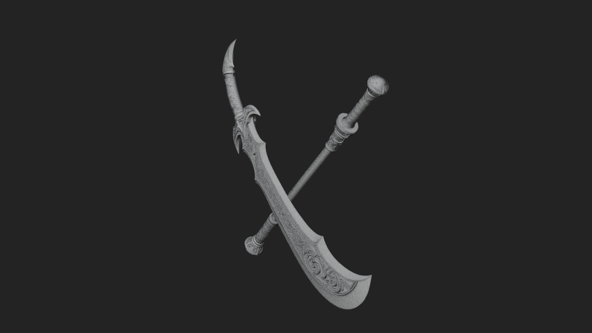 Curved Blade Polearm Model Design 1 3D Print Model 3D Model
