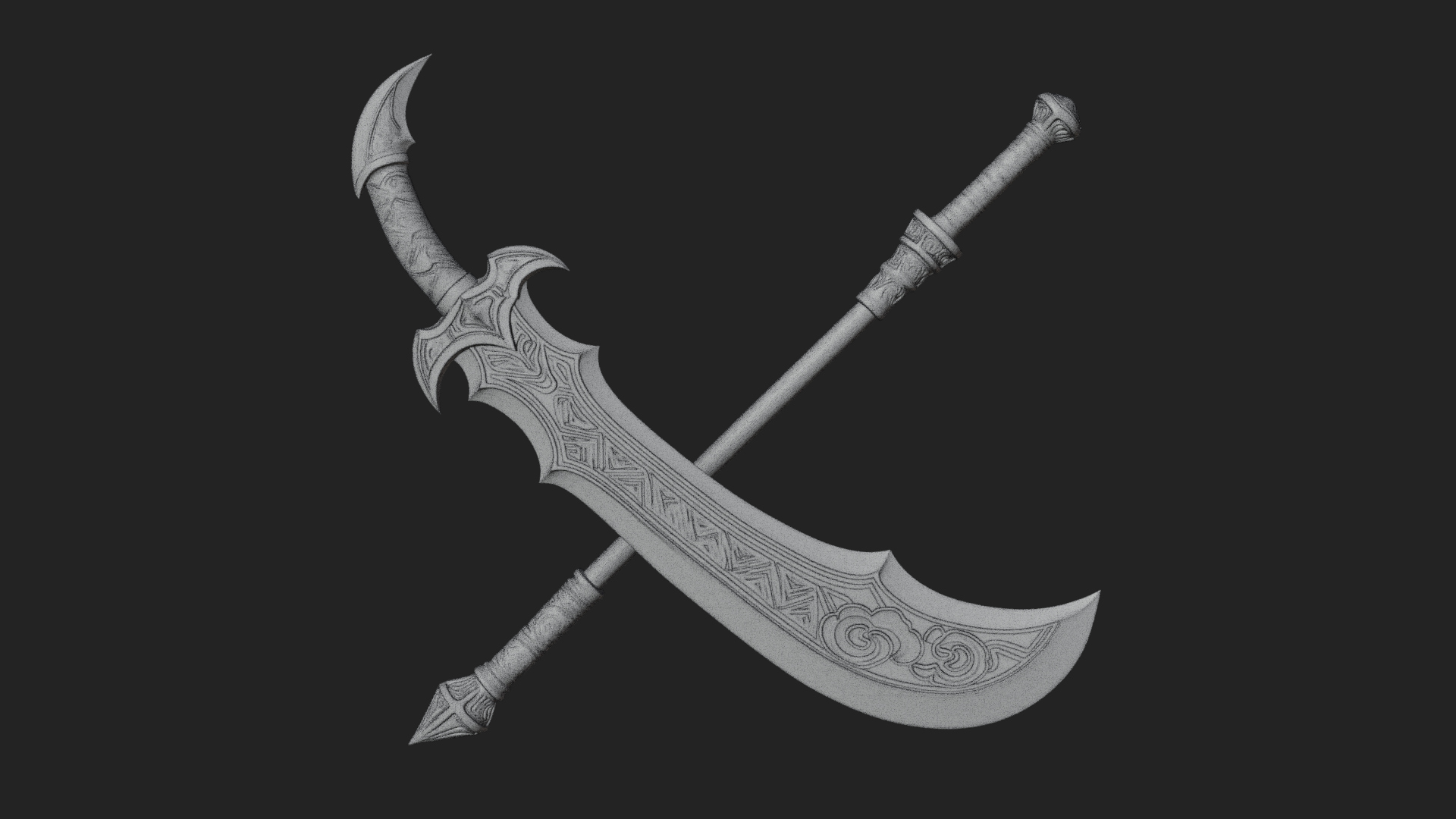 Curved Blade Polearm Model Design 1 3D Print Model 3D Model